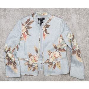 Studio by Liz Claiborne Blue Floral Cropped Jacket Womens L Eclectic Grandma